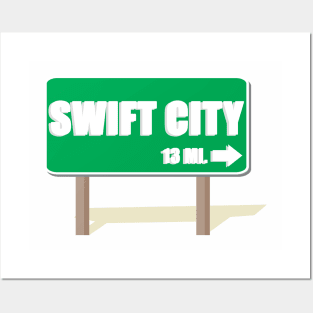 Swift City 13 Mi Road Sign Shadow Text Posters and Art